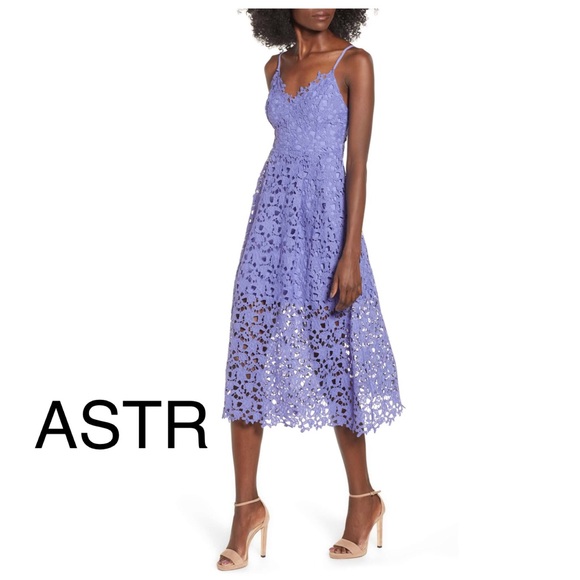 lavender lace midi dress